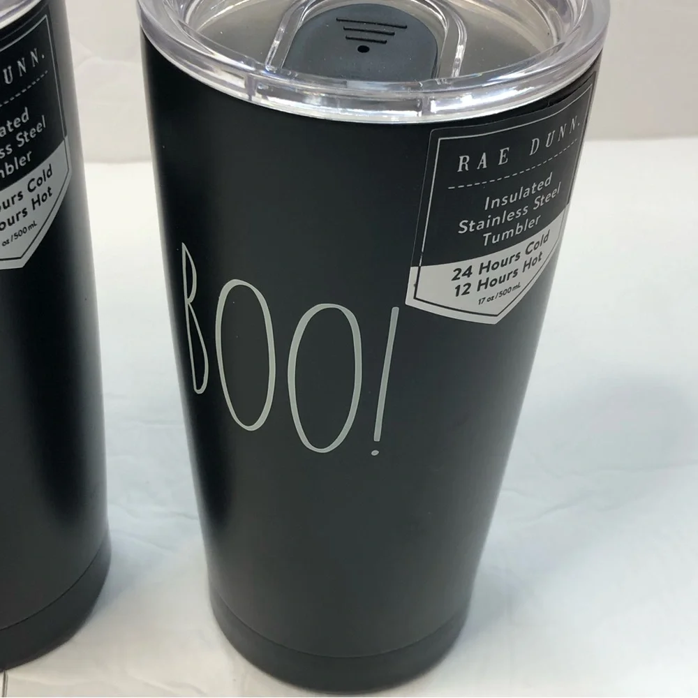 Rae Dunn Tumblers Trick or Treat and Boo! Set of 3 17 ounces Black New